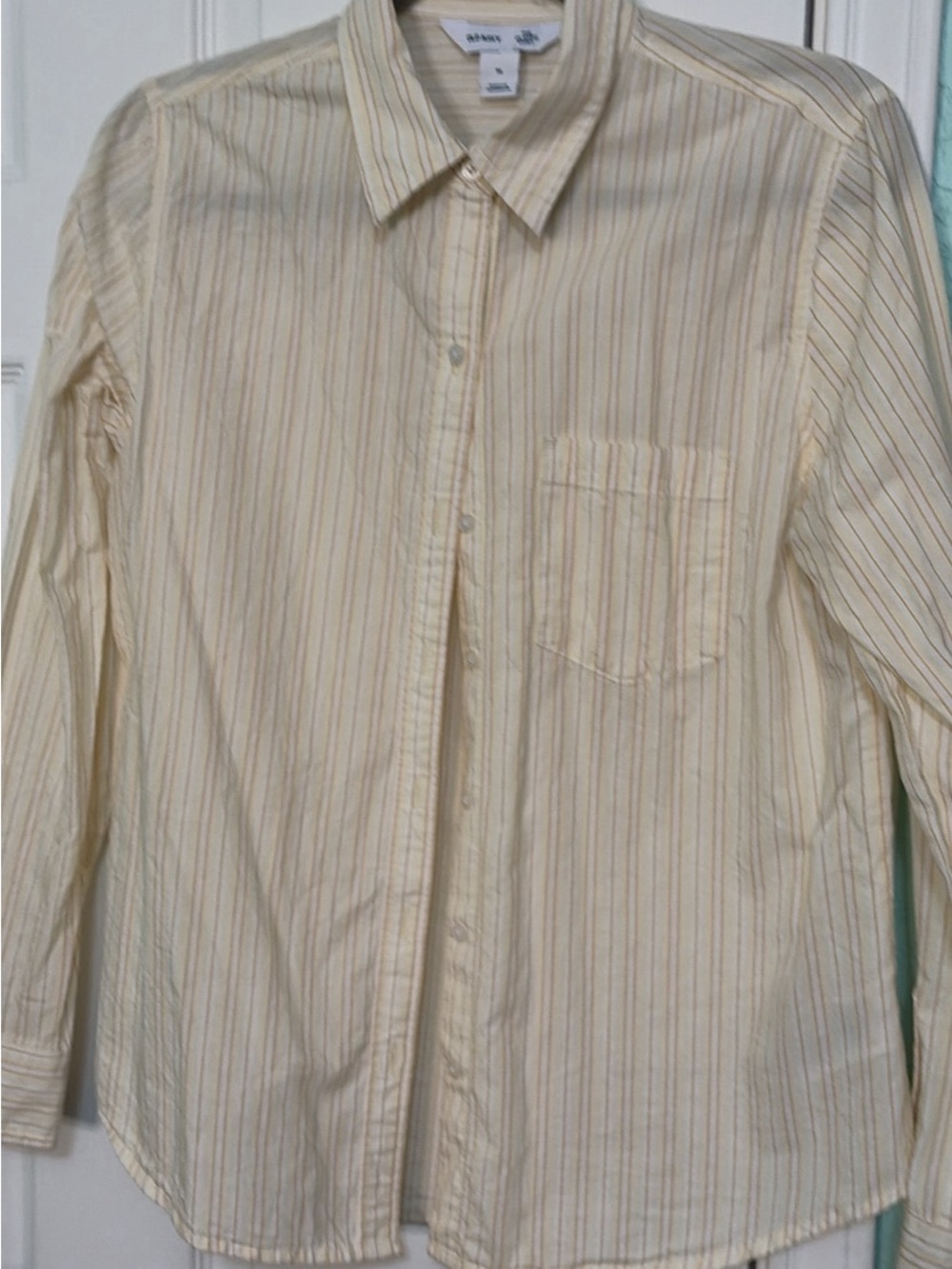Old Navy Cream Button-Down Shirt with Subtle Multicolor Stripes